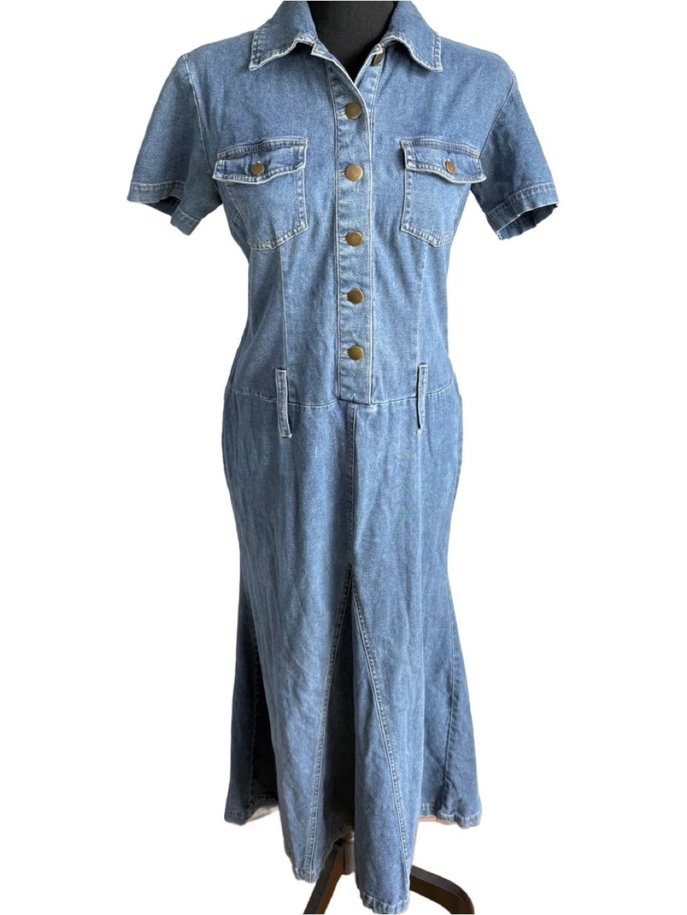 Forenza Light Blue Denim Flared Dress with Buttons Size 8